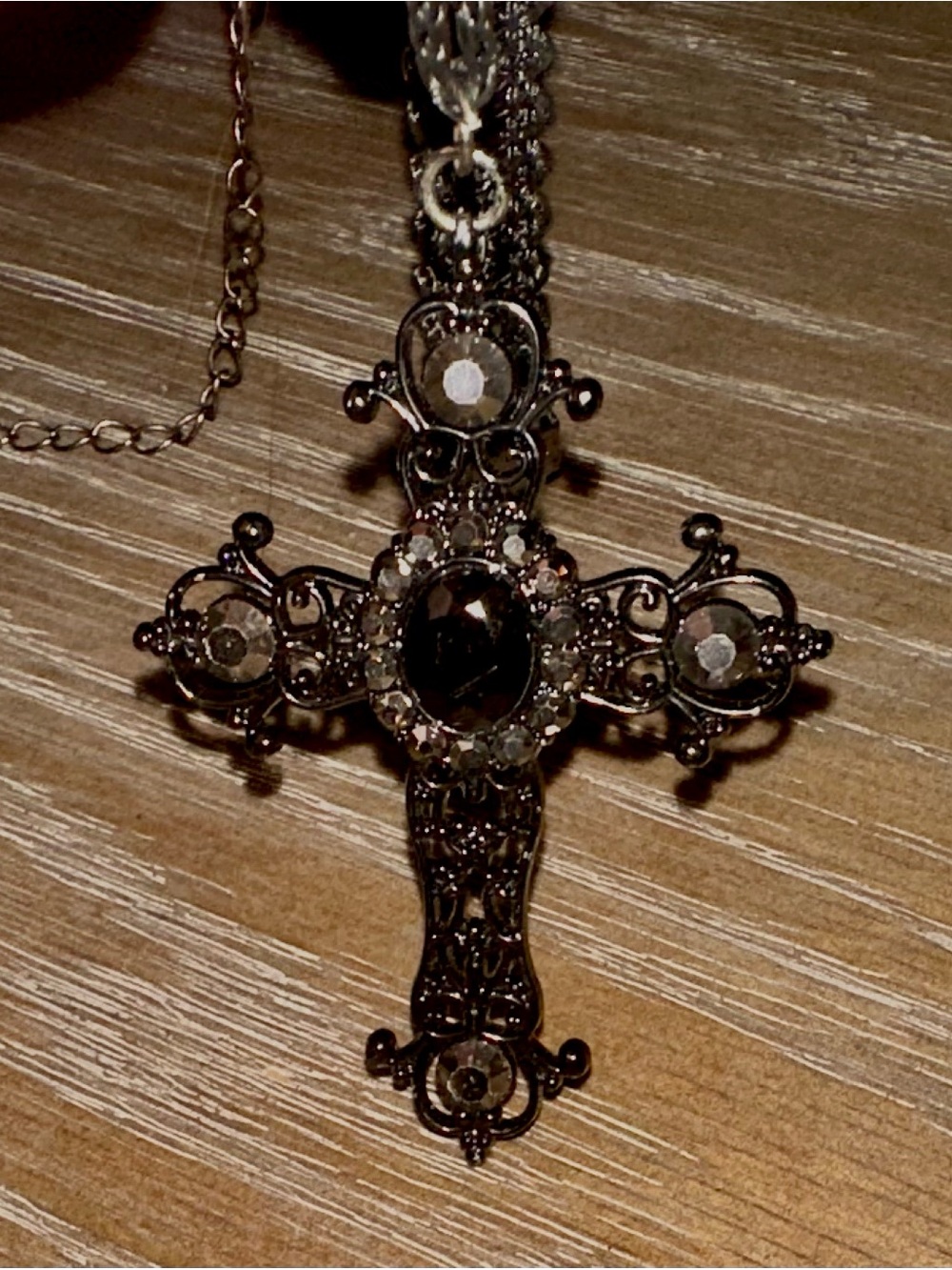 Ornate Black Filigree Cross Pendant Choker Necklace - Unbranded